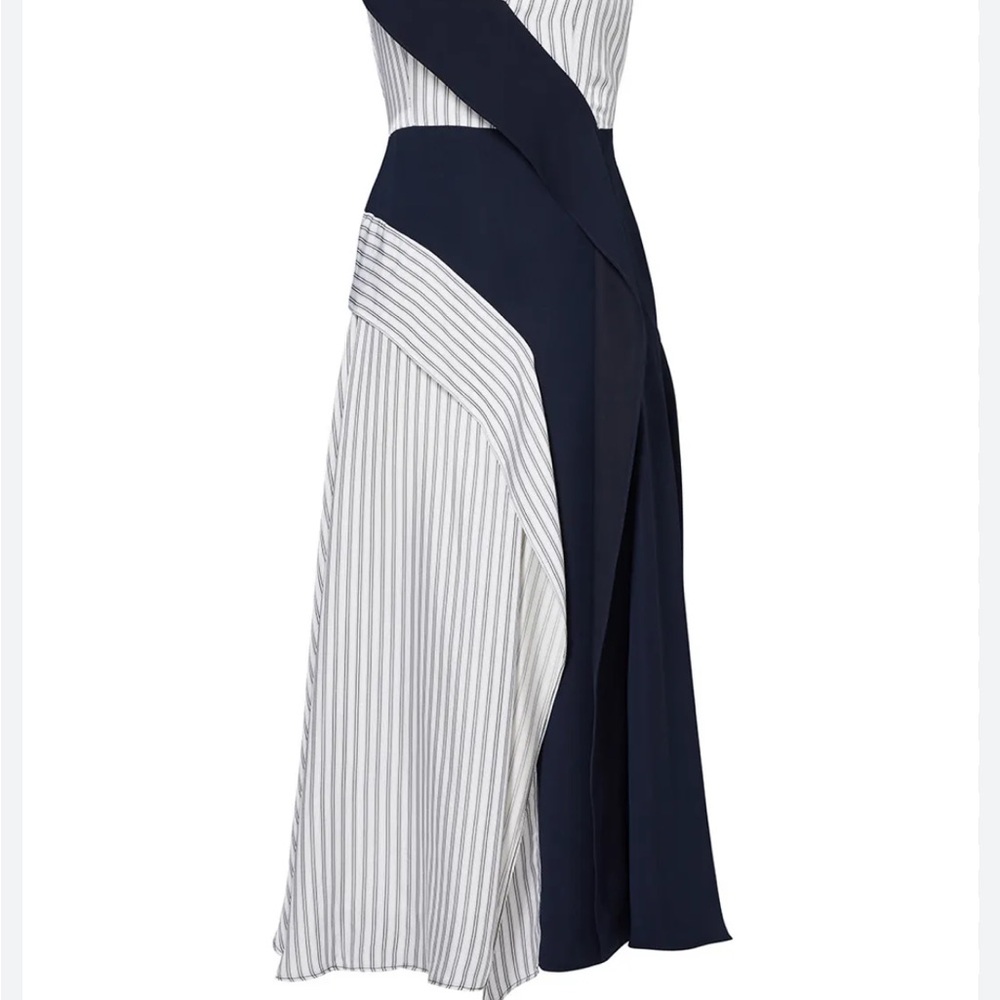ADEAM Navy Deconstructed Slip Dress Striped Navy White Midi Michael fassbender